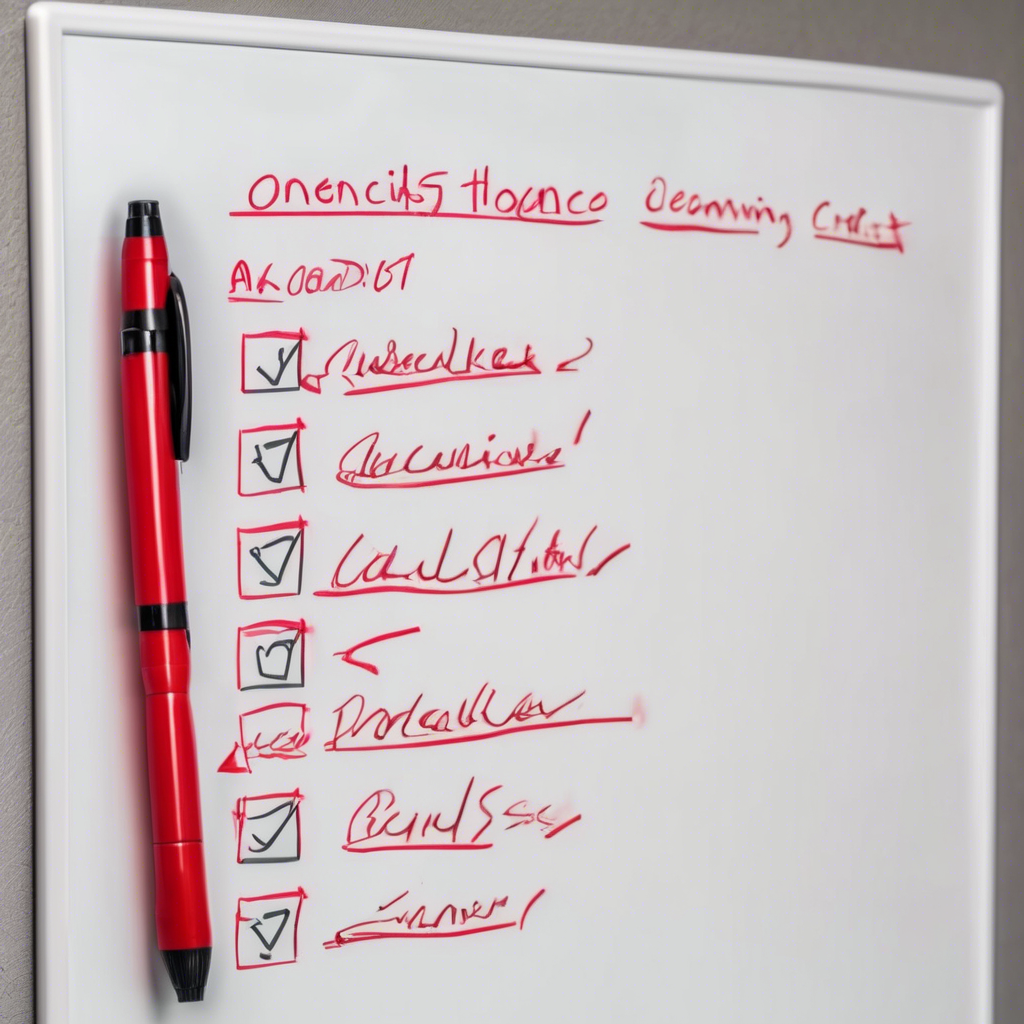 A checklist on a whiteboard with a red pen in Palm Desert - pet-friendly airbnb by Poppy House Cleaning