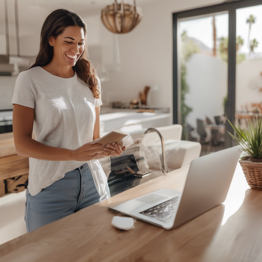 A satisfied customer reviewing a cleaning company's services online in Palm Springs - best cleaning company