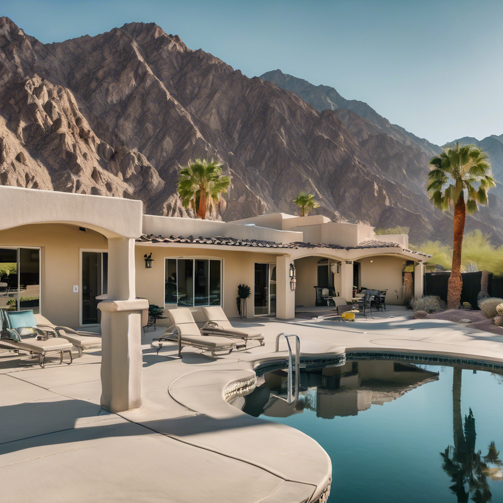 A la quinta vacation rental property with a dramatic desert landscape - summer airbnb prep by Poppy House Cleaning